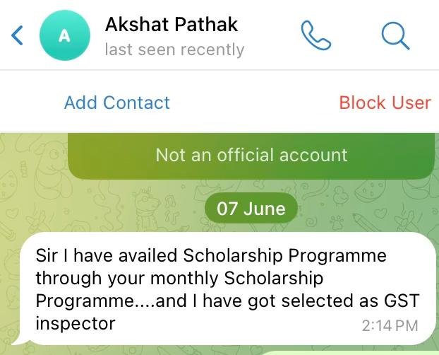 Original Telegram message from Akshat Pathak