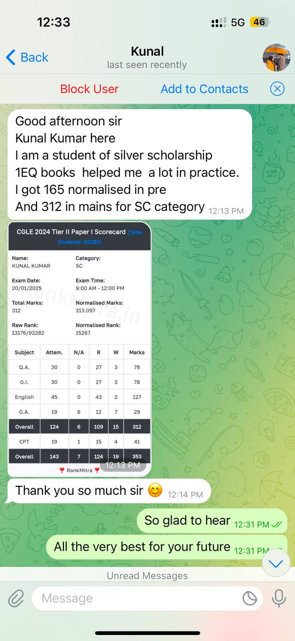 Original Telegram message from Kunal Kumar